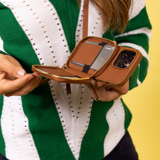 iPhone Case and Wallet with Long Strap - Tan