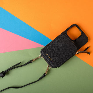 iPhone Case and Wallet with Long Strap - Black