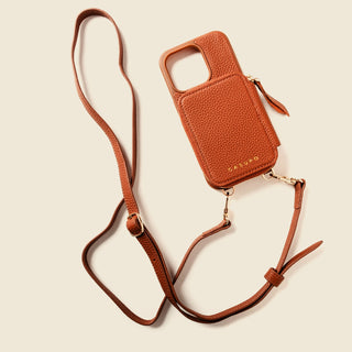 iPhone Case and Wallet with Long Strap - Tan