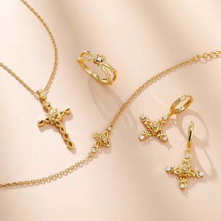Floral Cross June Rose Birth Flower Necklace