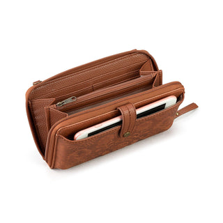 Iris Smartphone Wallet - Leather - Tobacco Floral Embossed