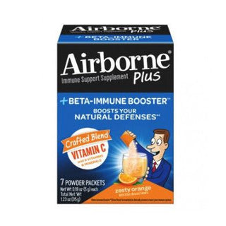 Airborne Plus Immune Support Supplement, + Beta-Immune Booster, Powder Packets, Zesty Orange