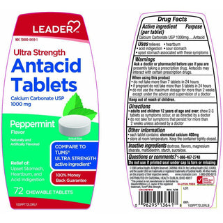 Leader Antacid Peppermint Flavor 72 Chewable Tablets