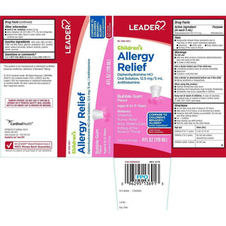 Leader Allergy Relief, Children's, Bubble Gum Flavor