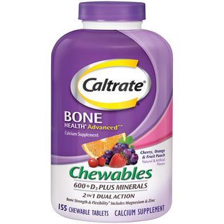 Caltrate 600+D3 Plus Minerals (Cherry, Orange, And Fruit Punch, 155 Count) Calcium & Vitamin D3 Chewable Supplement, 600mg