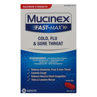 Mucinex Maximum Strength Fast-Max Adult Caplets, Cold, Flu & Sore Throat