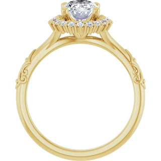 Vintage Halo Oval Engagement Ring 14K Yellow Gold