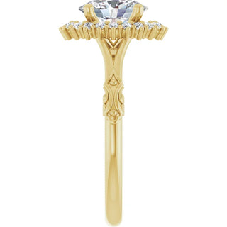 Vintage Halo Oval Engagement Ring 14K Yellow Gold