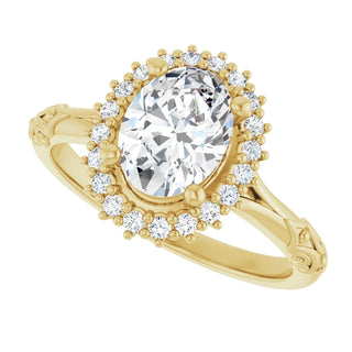 Vintage Halo Oval Engagement Ring 14K Yellow Gold