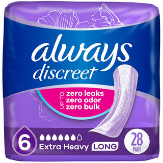 Always Discreet Pads, Extra Heavy Absorbency, Long Length,28 Count