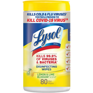 Lysol Disinfecting Wipes, Multi-Surface Antibacterial Wipes, Lemon & Lime Blossom – 80 Count