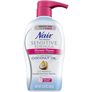 Nair Shower Power Coconut Oil Sensitive Formula Hair Remover 12.6 Oz. Pump