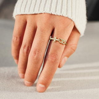 Double Heart And Cross Ring