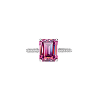 3.0ct Emerald Cut Moissanite Diamond Pavè Three Row Band Engagement Ring