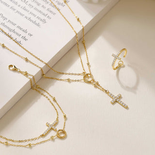 Gold Layered Circle Cross Necklace