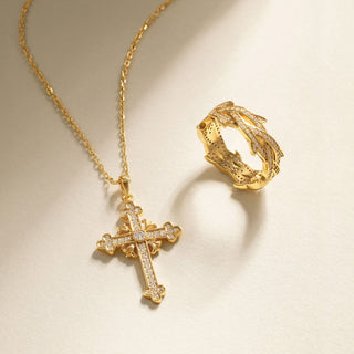 Fleur-de-Lis Radiance Cross Pendant Necklace
