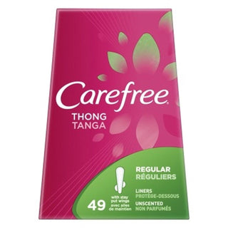 Carefree Thong Panty Liners With Wings, Unscented, Regular