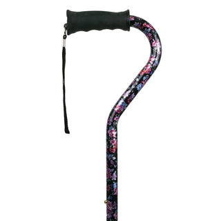 Carex® Ergo Offset Walking Cane – Black Flower Design