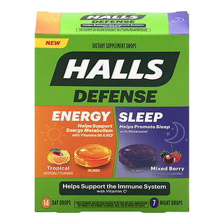 Halls Energy/Sleep, Tropical/Mixed Berry, Drops