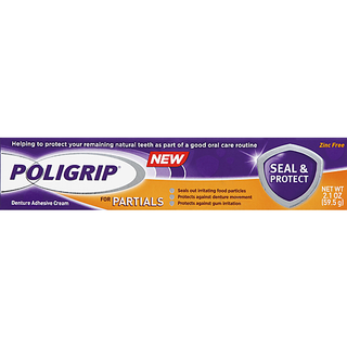 Poligrip Denture Adhesive Cream, For Partials 2.1 Oz