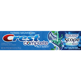 Crest Complete Multi Benefit Whitening+ Scope Dual Blast Mint Fluoride Toothpaste 4 Oz. Box