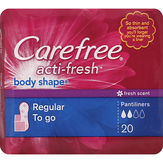 Carefree Body Shape Pantiliners Regular To Go Fresh Scent - 20 Liners