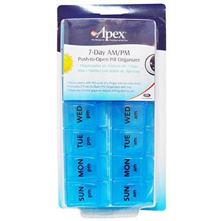 Apex Carex 7-Day AM/PM Push-to-Open Plastic Pill Organizer Medicine Storage Box Portable Compact
