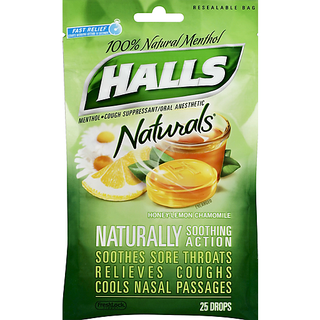 Halls Naturals Honey-Lemon Chamomile Cough Suppressant/Oral Anesthetic Menthol Drops