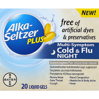 Alka-Seltzer Plus Night Cold & Flu Multi-Symptom Relief Liquid Gels 20 Ct Box