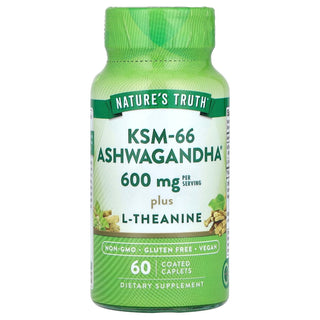 Nature's Truth KSM-66 Ashwagandha Plus L-Theanine, 300 Mg, 60 Coated Caplets