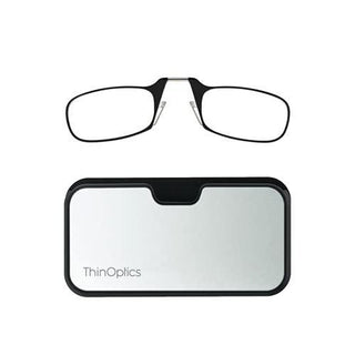 ThinOptics Universal Case And Readers Rectangular Reading Glasses, Silver Black Metal Pod With Black Frames, 1.5 Strength