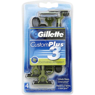 Gillette Custom Plus3 Soothing Disposable Razors 4 Ct Carded Pack