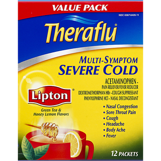 Theraflu Severe Cold, Multi-Symptom, Lipton Green Tea & Honey Lemon Flavors, Value Pack