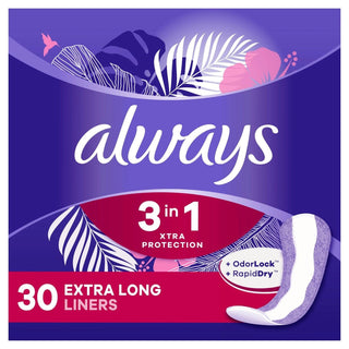 Always 3-in-1 Xtra Protection Daily Liners Extra Long Absorbency, 5x Drier Than Thin