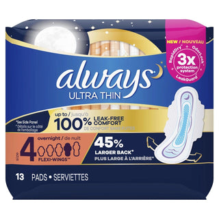 Always Pads, Ultra Thin, Flexi-Wings, Overnight, Size 4