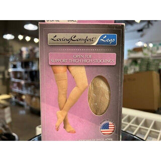Loving Comfort Open Toe Thigh High Support Top Band 20-30 mmHg Beige Large