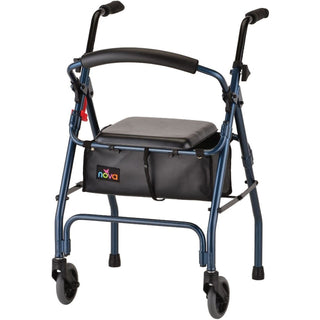 NOVA Cruiser II 2-Wheel Rolling Walker with Padded Seat and Storage Bag, Blue