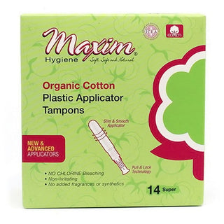 Maxim Liners and Pads Tampon Organic Cotton Plastic Applicator Super