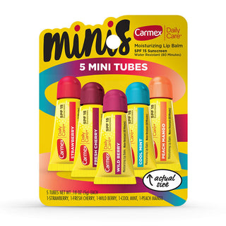 Carmex Daily Care Lip Balm Mini Squeeze Tubes, Assorted Flavors, SPF 15, 5 Count (0.18 oz Each)