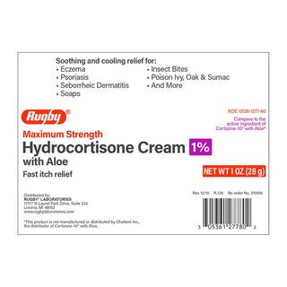 Rugby Maximum Strength Hydrocortisone Cream 1% With Aloe - 1 Oz