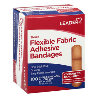 Leader Health Care Adhesive Bandages, Flexible Fabric, All One Size