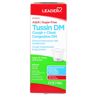 Leader Tussin DM Cough & Chest Congestion Relief, Sugar-Free & Dye-Free Liquid, 4 oz