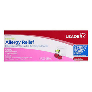 Leader Health Care Allergy Relief, Childrens Cherry Flavored Liquid, 8 Oz