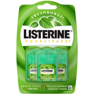 Listerine PocketPaks Freshburst Breath Strips, Kills 99% of Bad Breath Germs - 72 Count