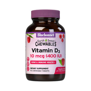 Bluebonnet Nutrition EarthSweet Chewables Vitamin D3 400 IU, Raspberry Flavor, 90 Chewable Tablets