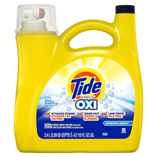 Tide Simply + Oxi Liquid Laundry Detergent, Refreshing Breeze, 74 Loads 115 Fl Oz