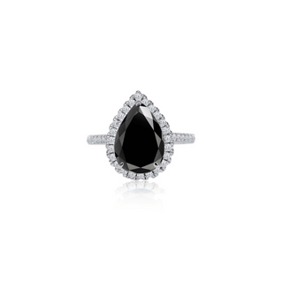 2.0ct Pear Cut Black Moissanite Halo Ring