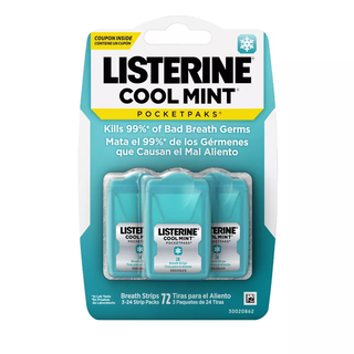 Listerine PocketPaks Cool Mint Breath Strips, Kills 99% of Bad Breath Germs - 72 Count