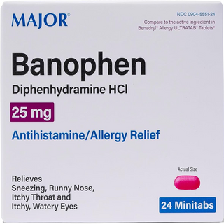 Major® Banophen 25 mg – Diphenhydramine Antihistamine Minitabs