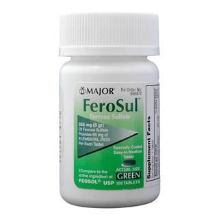 Major Pharmaceutical Ferosul Ferrous Sulfate 325mg, 100 Green Tablets